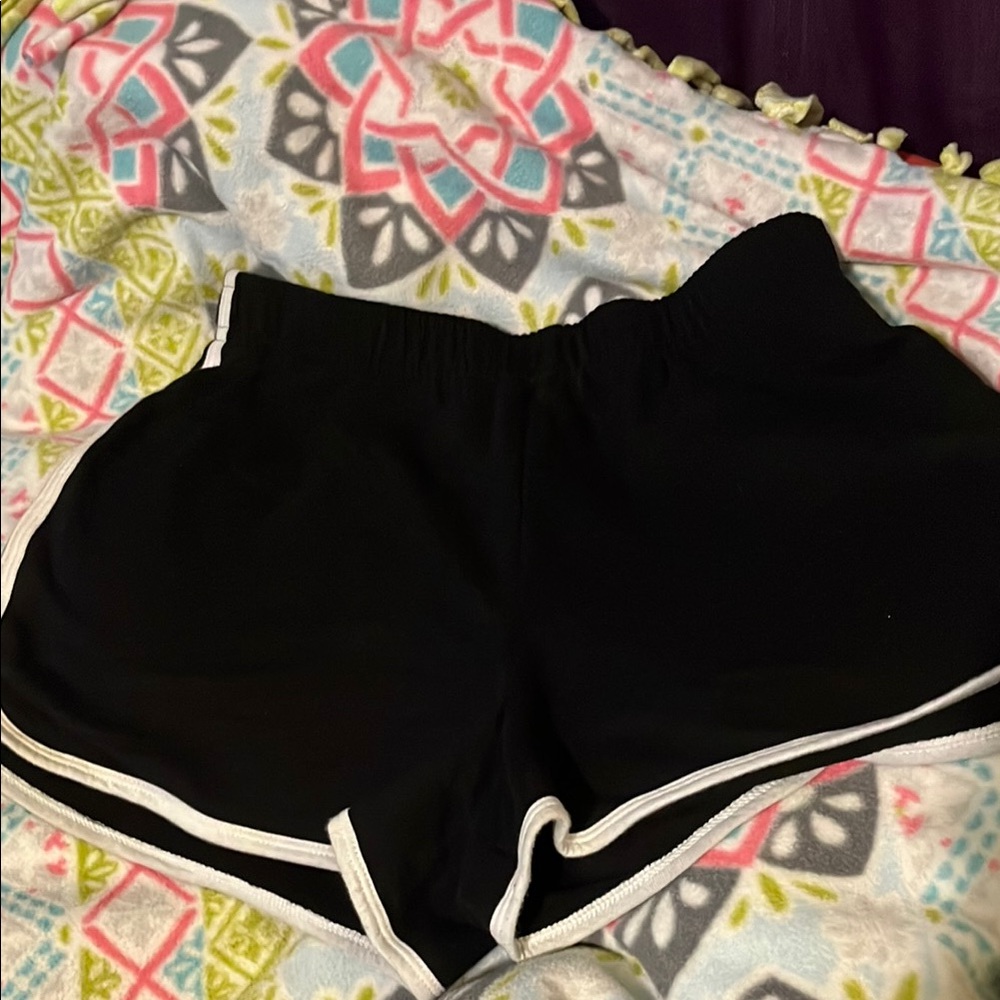 Black and White Athletic Shorts with Curved Hem